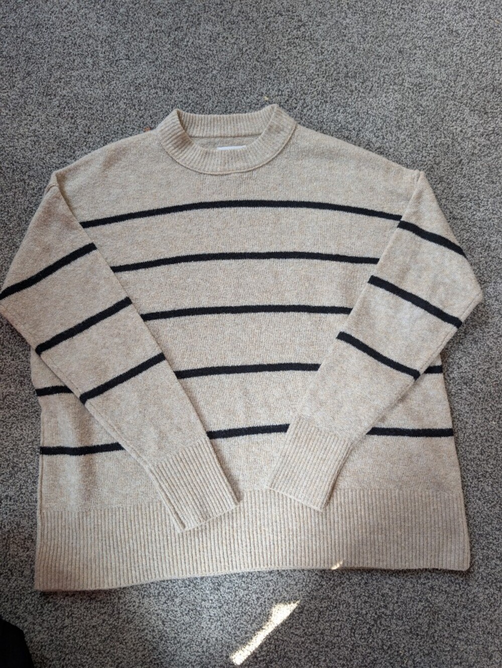 Oversized Aerie Beige Stripe Crewneck Sweater